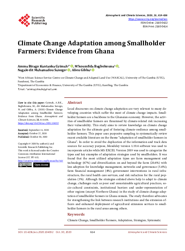 (PDF) Climate Change Adaptation among Smallholder Farmers: Evidence ...