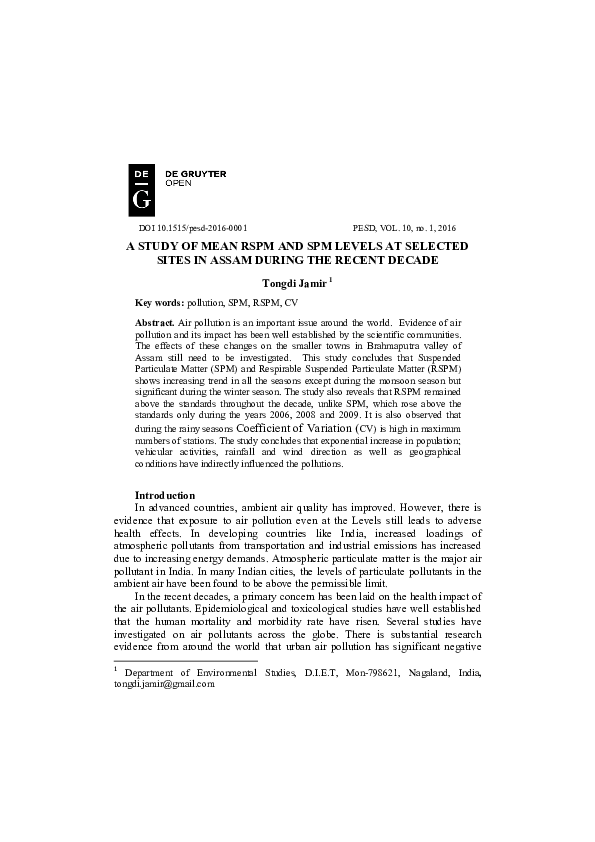 (PDF) A Study of Mean RSPM And SPM Levels at Selected Sites in Assam ...