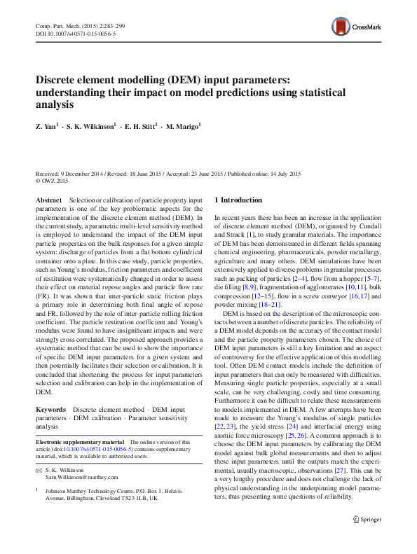 (PDF) Discrete element modelling (DEM) input parameters: understanding ...