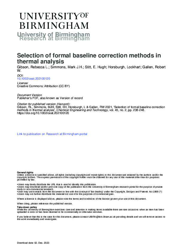 (PDF) Selection of formal baseline correction methods in thermal analysis