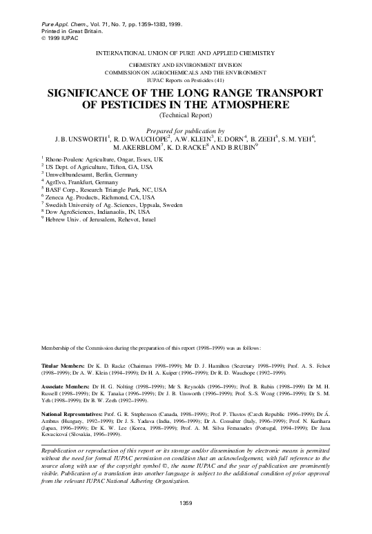 (PDF) Significance of the Long Range Transport of Pesticides in the ...