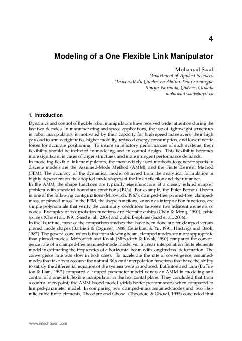 (PDF) Modeling of a One Flexible Link Manipulator 73 Modeling of a One ...