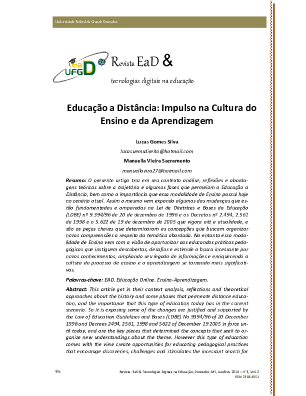 (PDF) Educação a distância: impulso na cultura do ensino e da aprendizagem