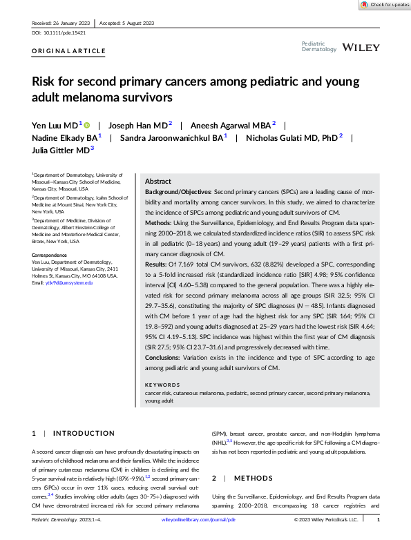(PDF) Risk for second primary cancers among pediatric and young adult ...