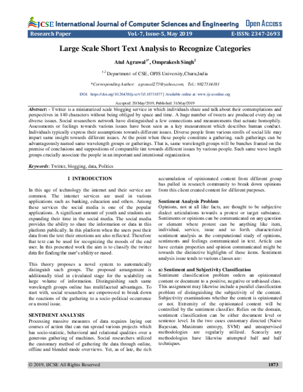 (PDF) Large Scale Short Text Analysis to Recognize Categories