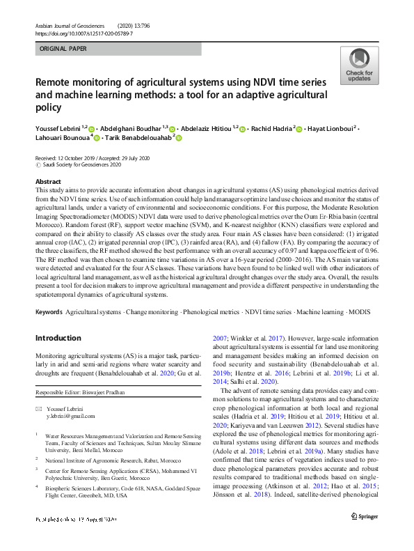 (PDF) Remote monitoring of agricultural systems using NDVI time series ...