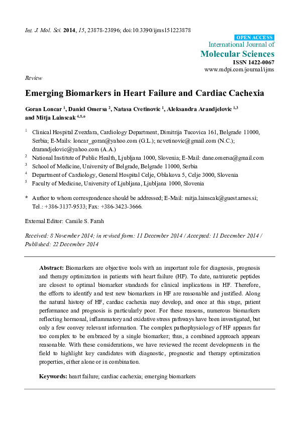 (PDF) Emerging Biomarkers in Heart Failure and Cardiac Cachexia