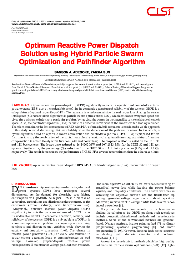 (PDF) Optimum Reactive Power Dispatch Solution using Hybrid Particle ...