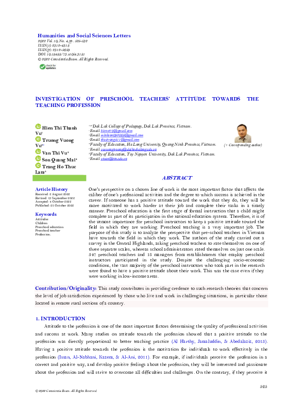 (PDF) Investigation of Preschool Teachers’ Attitude towards the ...