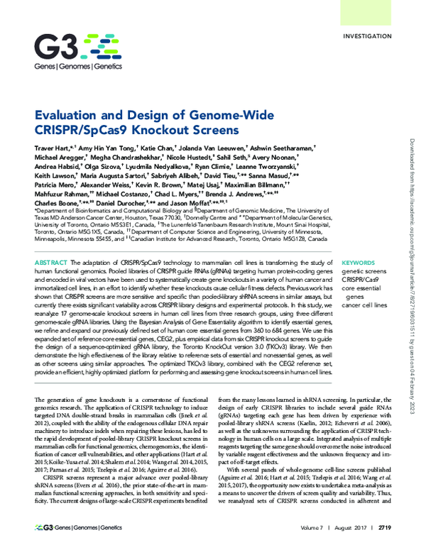(PDF) Evaluation and Design of Genome-Wide CRISPR/SpCas9 Knockout Screens