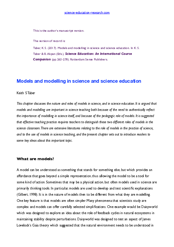 (PDF) Models and modelling in science and science education