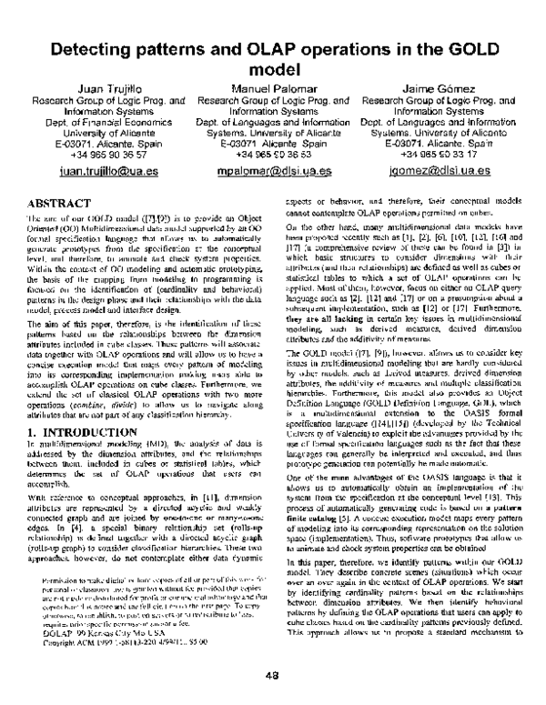 (PDF) Detecting patterns and OLAP operations in the GOLD model
