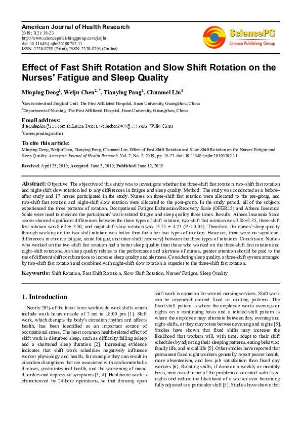 (PDF) The Effect of Shift Rotation on Employee Cortisol Profile, Sleep ...