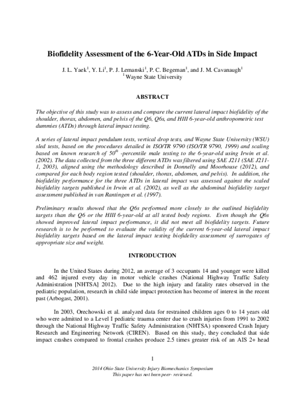 (PDF) Biofidelity assessment of the 6-year-old ATDs in lateral impact
