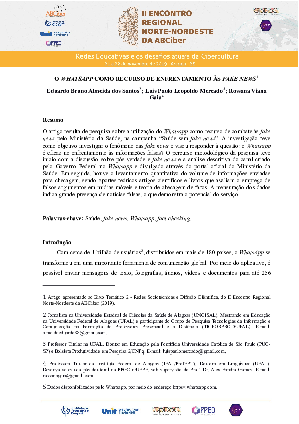 (PDF) O Whatsapp Como Ferramenta De Combate À Fake Science