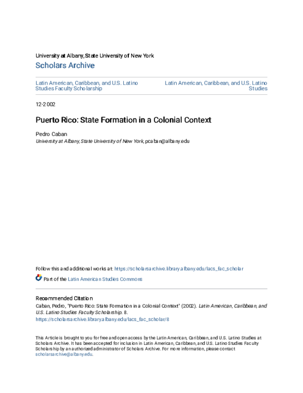 (PDF) Puerto Rico: State Formation in a Colonial Context