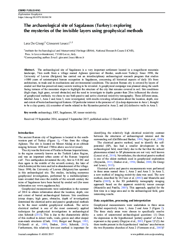 (PDF) The archaeological site of Sagalassos (Turkey): exploring the ...