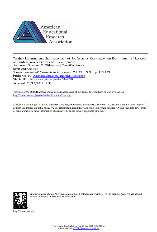 (PDF) Teacher Learning and the Acquisition of Professional Knowledge ...