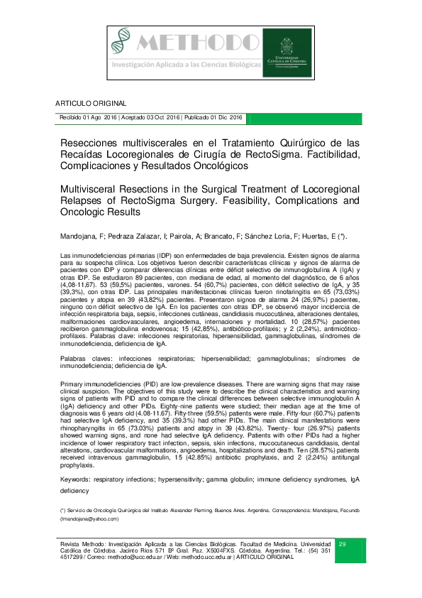 (PDF) Resecciones multiviscerales en el Tratamiento Quirúrgico de las ...