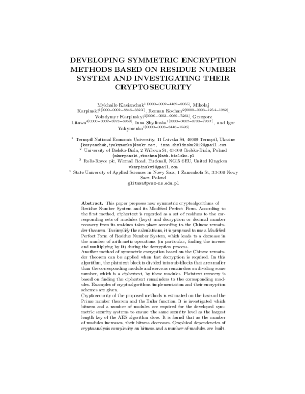 (PDF) Developing Symmetric Encryption Methods Based On Residue Number ...