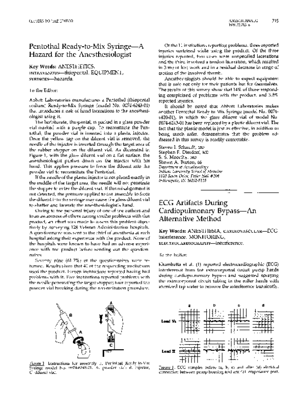 (PDF) Pentothal Ready-to-Mix Syringe???A Hazard for the Anesthesiologist