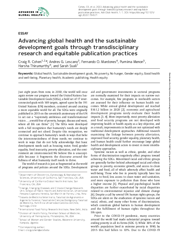 (PDF) Advancing global health and the sustainable development goals ...