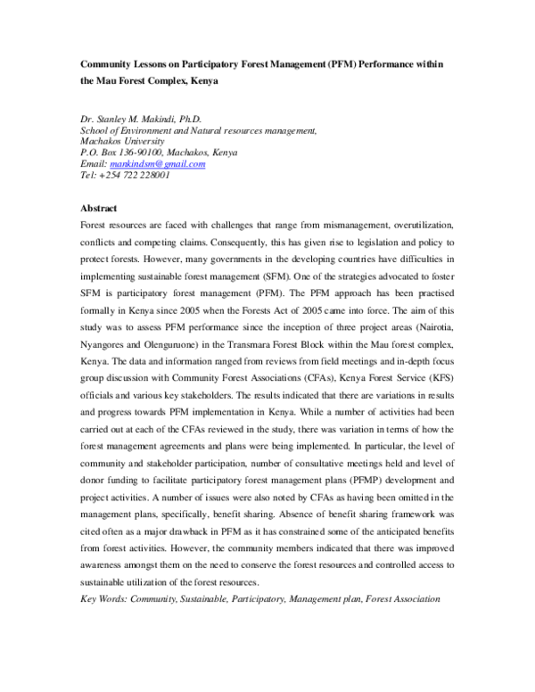 (PDF) Community Lessons on Participatory Forest Management (PFM ...