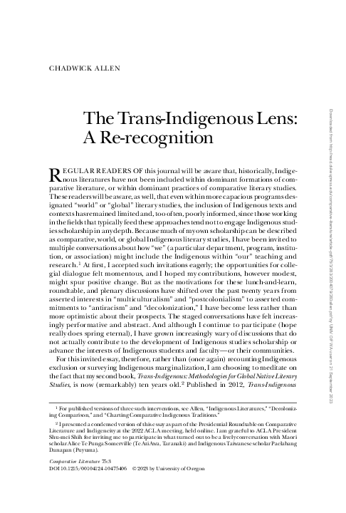 (PDF) The Trans-Indigenous Lens: A Re-recognition
