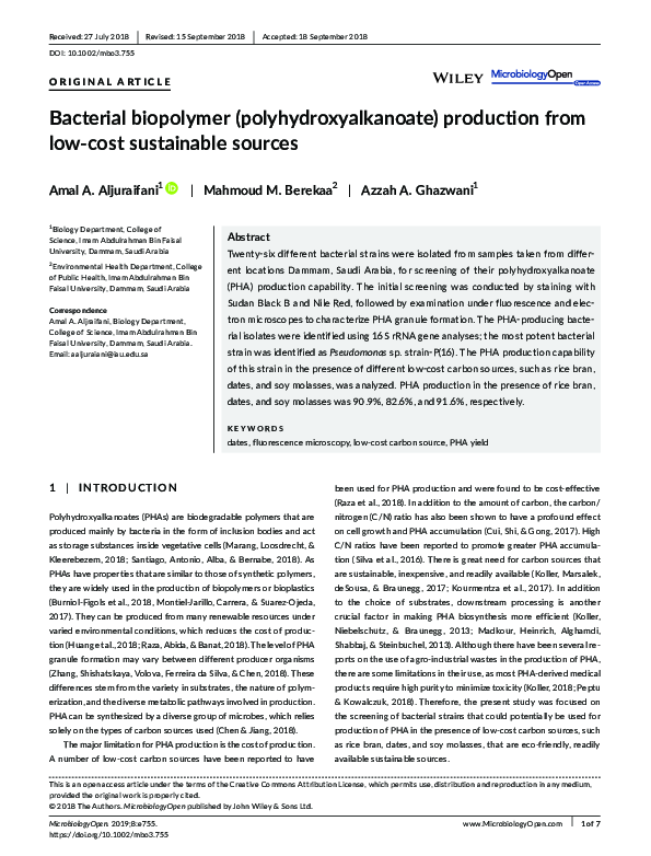 (PDF) Bacterial biopolymer (polyhydroxyalkanoate) production from low ...