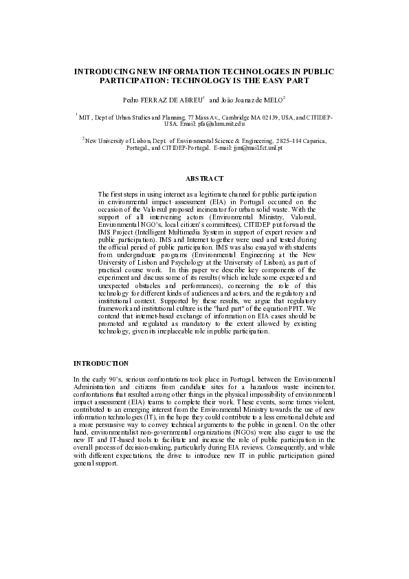 (PDF) Introducing New Information Technologies in Public Participation ...