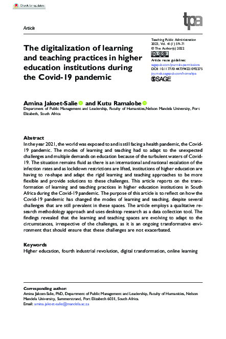 (PDF) The digitalization of learning and teaching practices in higher ...