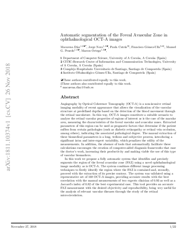 (PDF) Automatic segmentation of the foveal avascular zone in ...