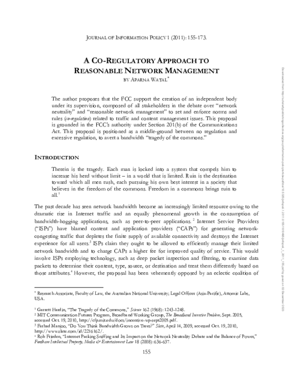 (PDF) A Co-Regulatory Approach to Reasonable Network Management