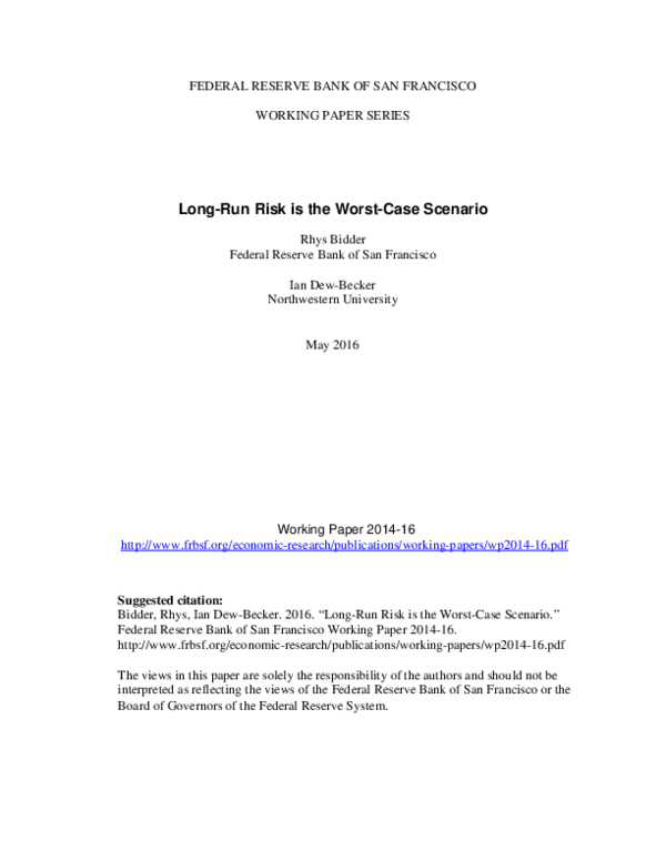 (PDF) Long-Run Risk is the Worst-Case Scenario: Ambiguity Aversion and ...