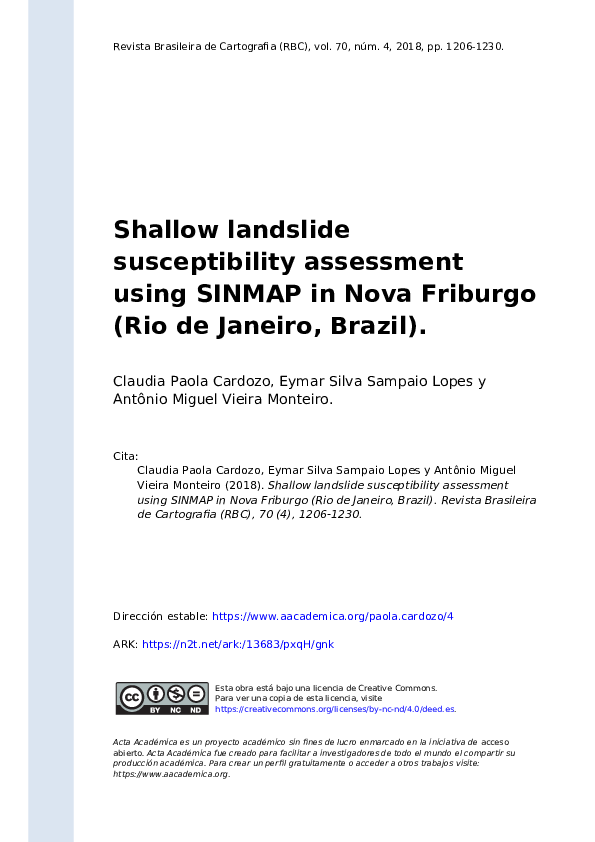 (PDF) Shallow landslide susceptibility assessment using SINMAP in Nova ...