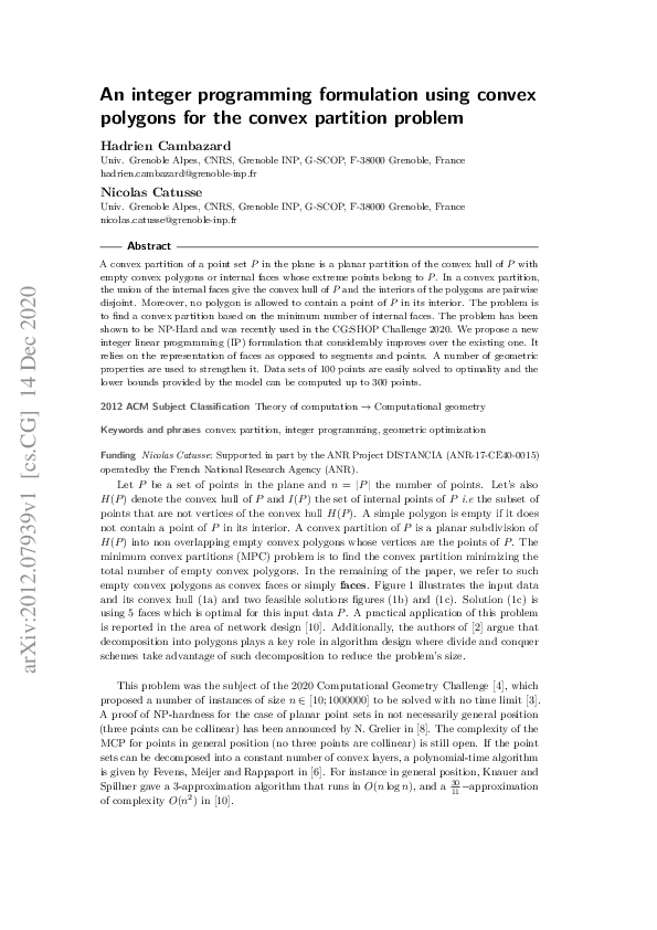 (PDF) An integer programming formulation using convex polygons for the ...