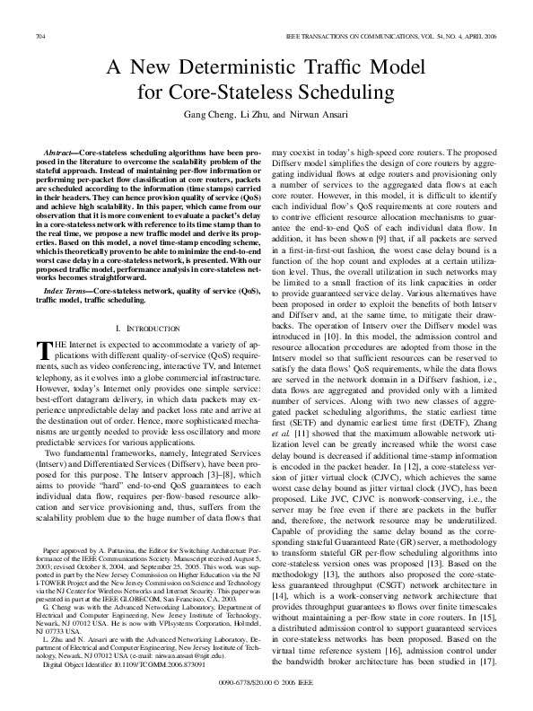(PDF) A new deterministic traffic model for core-stateless scheduling