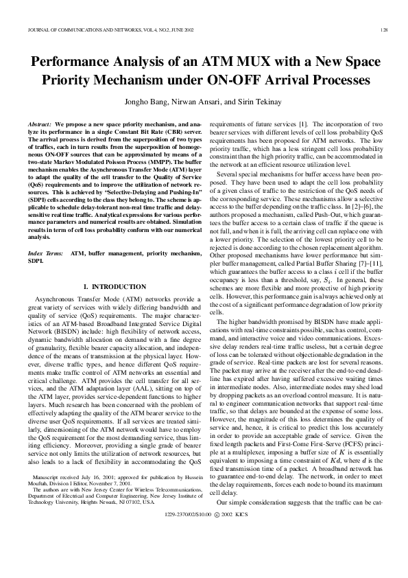 (PDF) Performance analysis of an ATM MUX with a new space priority ...