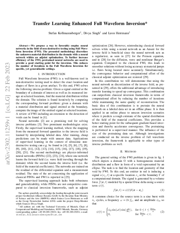 (PDF) Transfer Learning Enhanced Full Waveform Inversion