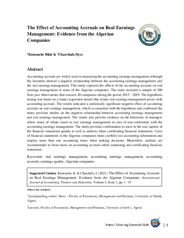 (PDF) The Effect of Accounting Accruals on Real Earnings Management ...