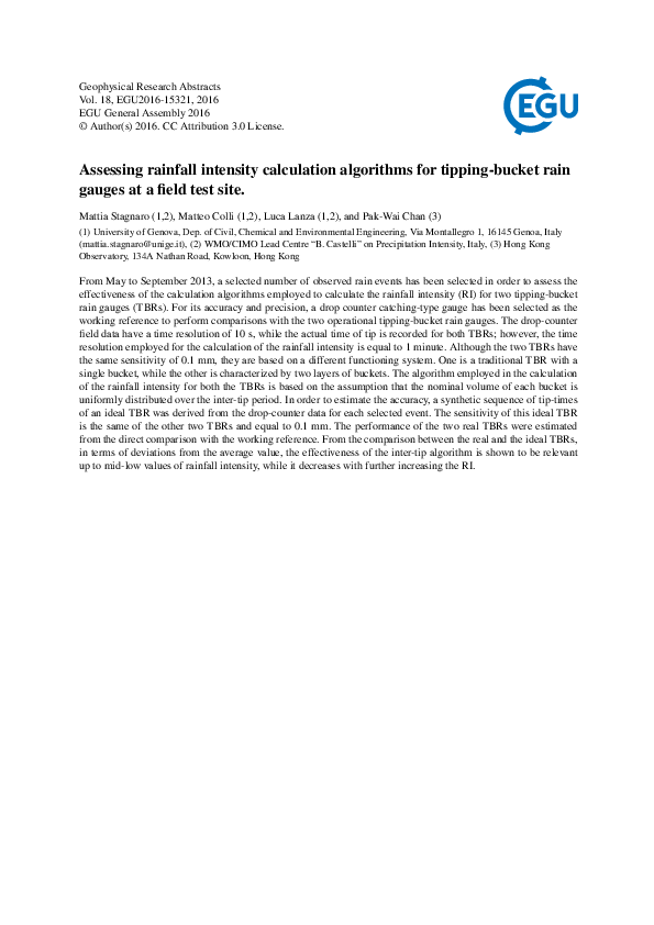 (PDF) Assessing rainfall intensity calculation algorithms for tipping ...