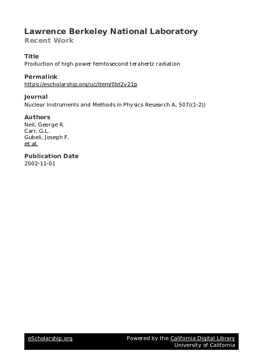 (PDF) Production of high power femtosecond terahertz radiation