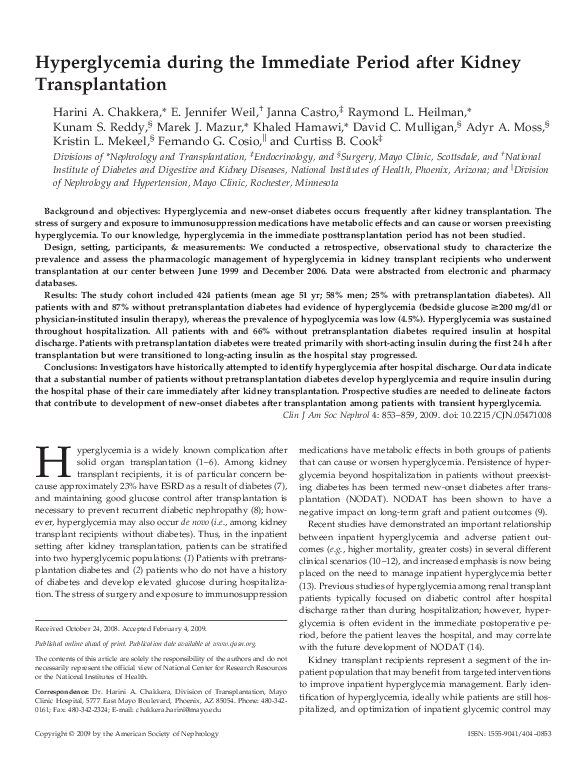 (PDF) Hyperglycemia during the Immediate Period after Kidney ...