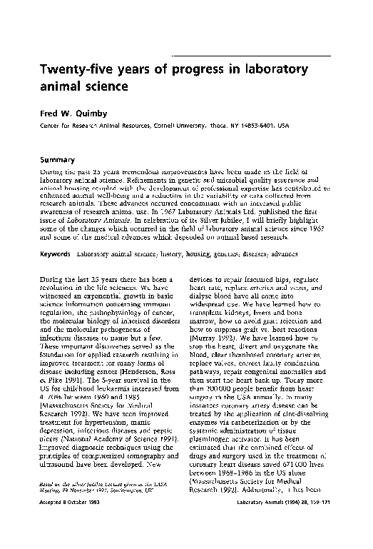 (PDF) Twenty-five years of progress in laboratory animal science