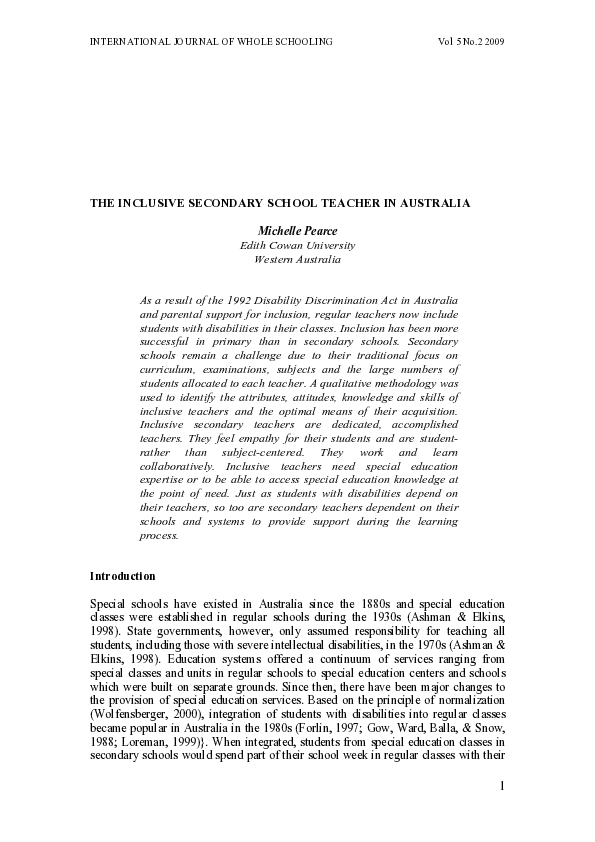 (PDF) The Inclusive Secondary School Teacher in Australia