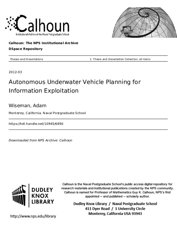 (PDF) Autonomous Underwater Vehicle Planning for Information Exploitation