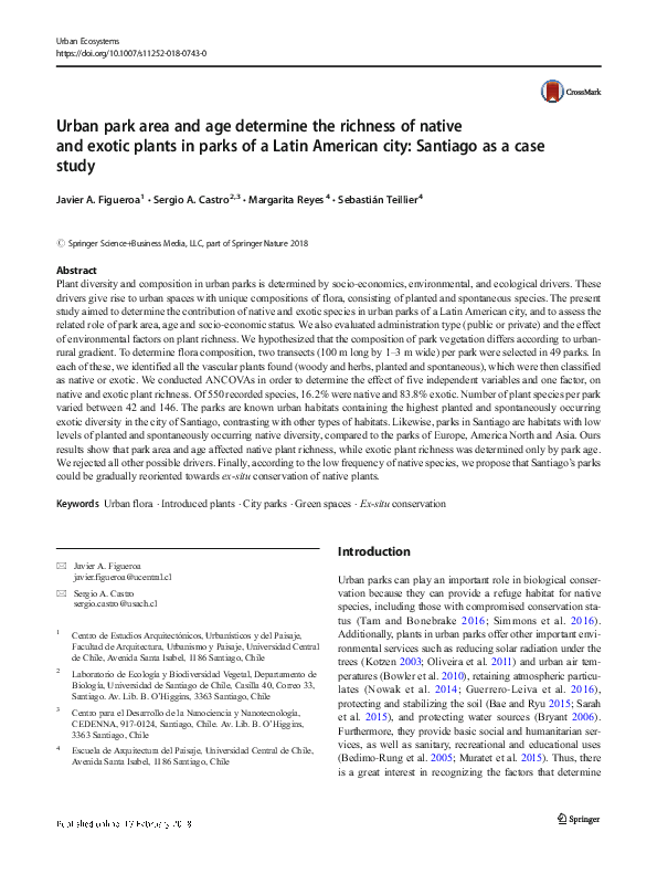 (PDF) Urban park area and age determine the richness of native and ...