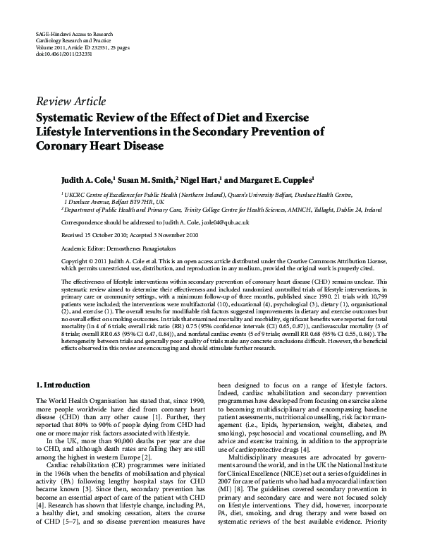 (PDF) Systematic Review of the Effect of Diet and Exercise Lifestyle ...