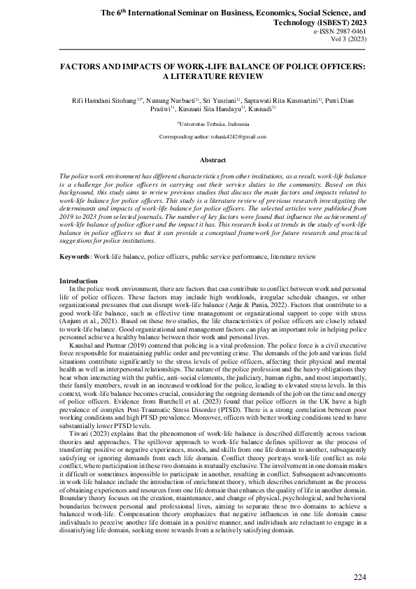 (PDF) Factors and Impacts of Work-Life Balance of Police Officers: A ...
