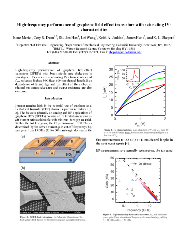 (PDF) High-frequency performance of graphene field effect transistors ...